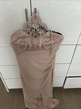 Lipsy Strapless Lace Bodice Blush Dress